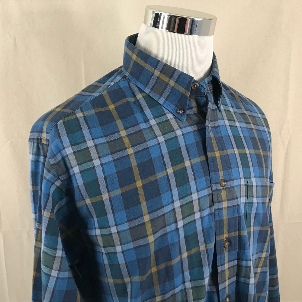 Viyella x Bullock & Jones Large Wool Blend Flannel Shirt Blue Plaid Casual Mens